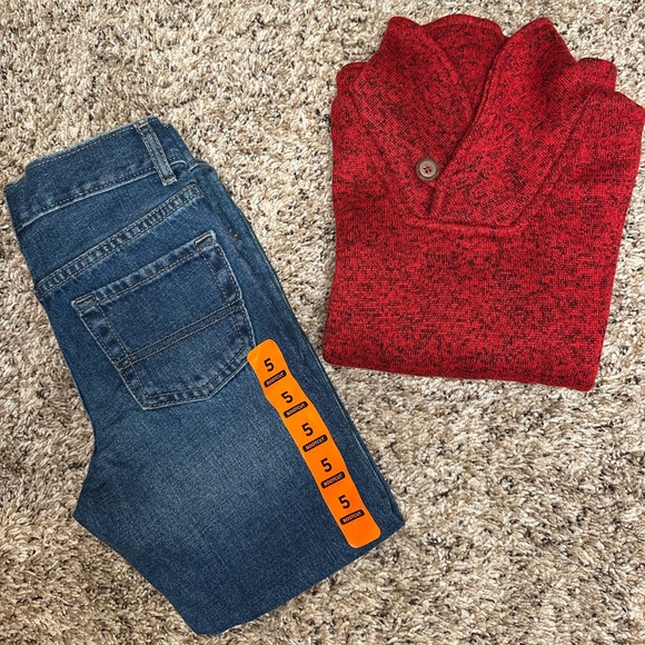 Children’s Place Bootcut Jeans Size 5 New & Jumping Bean Red Pullover Size 5 Set - Picture 1 of 5